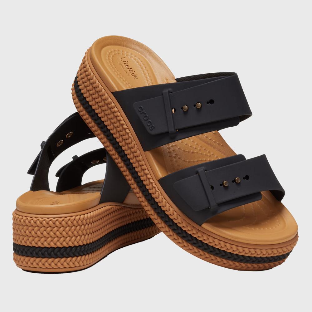 Flip Flop Crocs Brooklyn Woven Buckle Low Wedge 209978-001 - fekete