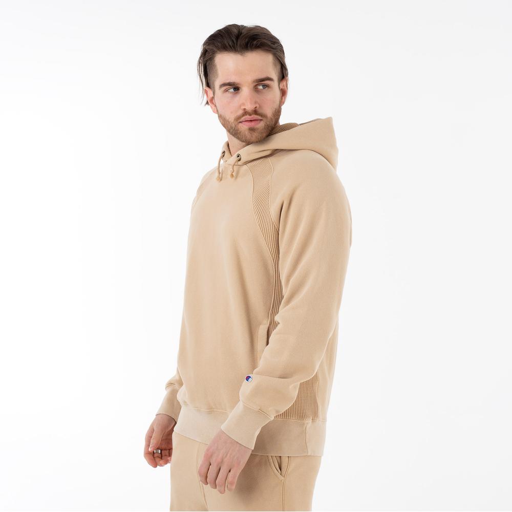 Pulóver Waffle Insert Reverse Weave Hoodie 218643-MS039 - bézs