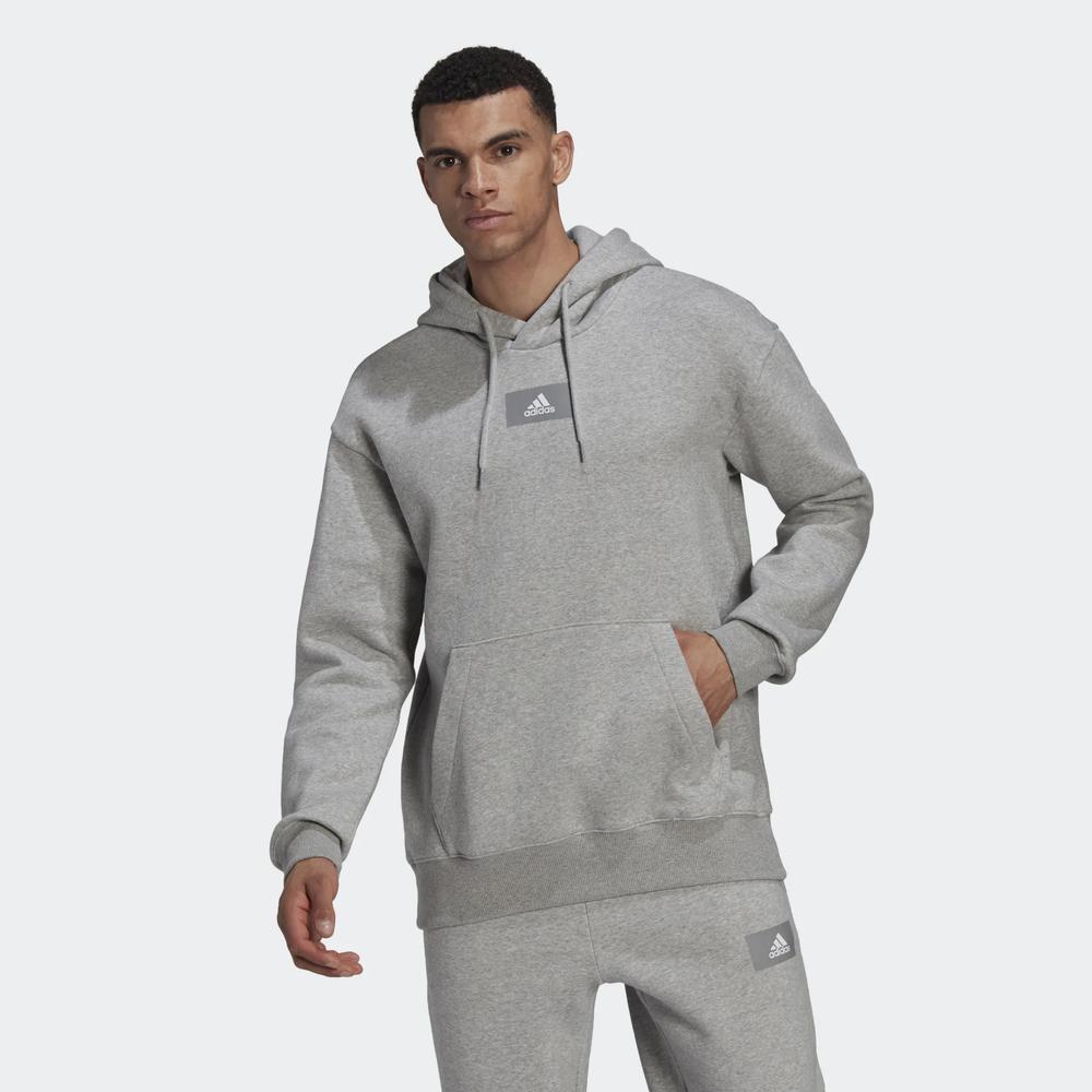 Pulóver adidas Essentials Feelvivid Cotton Fleece Drop Shoulder Hoodie HK2830 - szürke