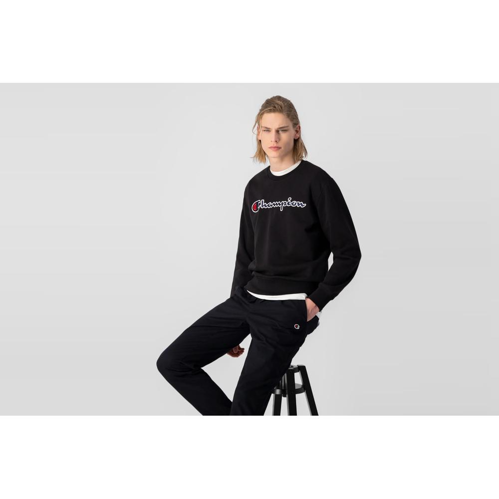 Pulóver Champion Embroidered Script Logo Sweatshirt 217061-KK001 - fekete