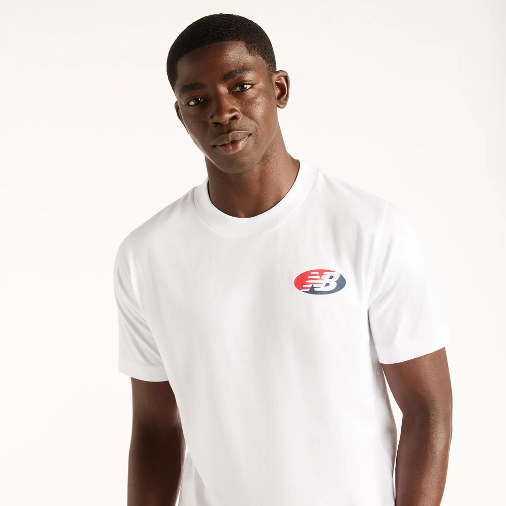 Férfi futópóló New Balance Oval Badge MT6252JMWT - fehér