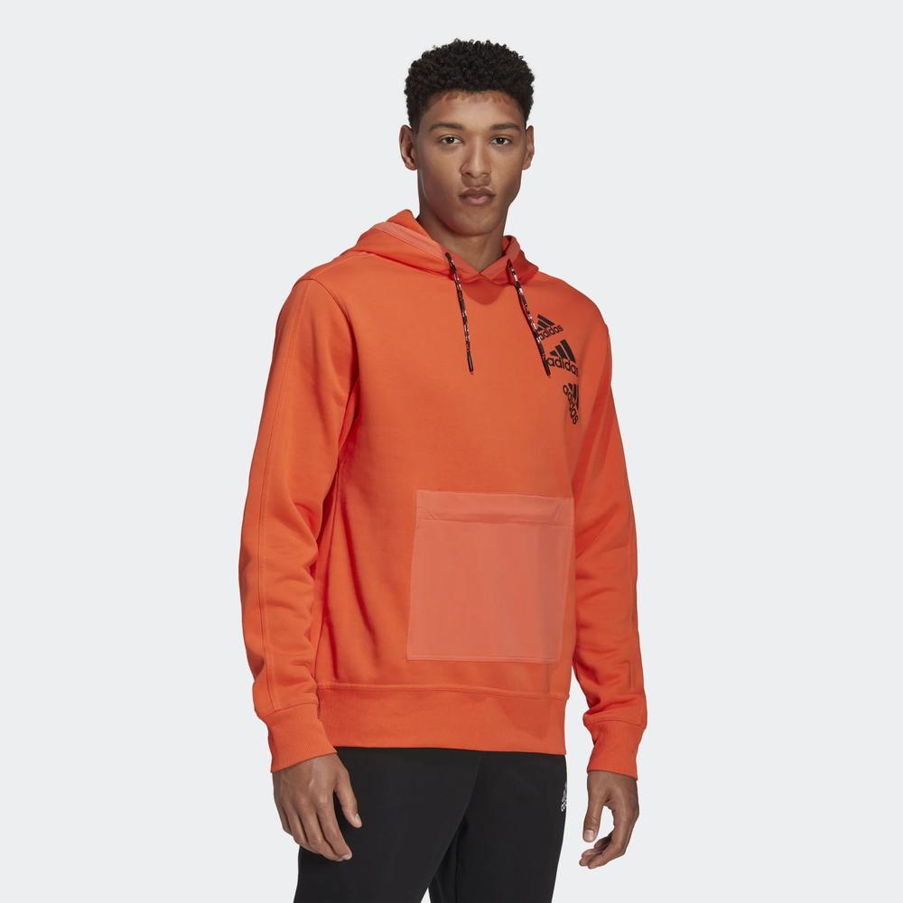 Pulóver adidas Essentials BrandLove Fleece Hoodie HL9385 - narancs