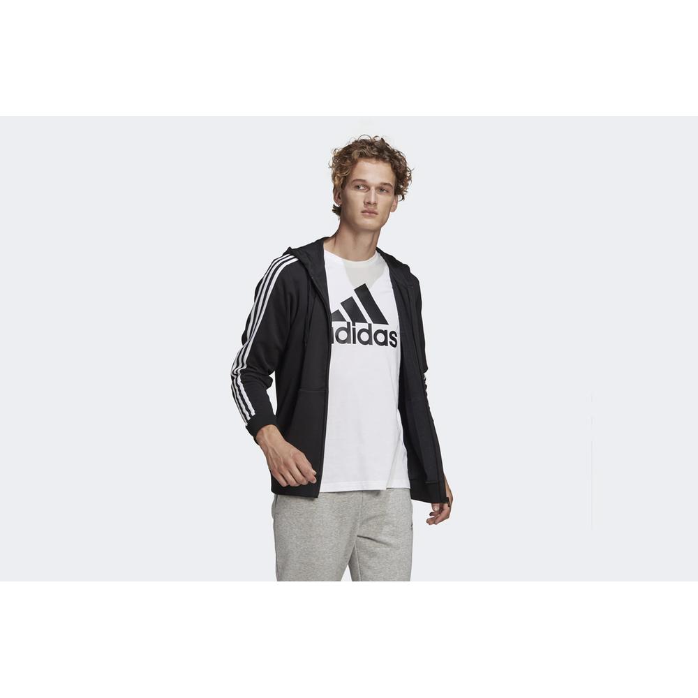 Pulóver adidas Essentials French Terry 3-Stripes Full Zip Hoodie GK9032 - fekete