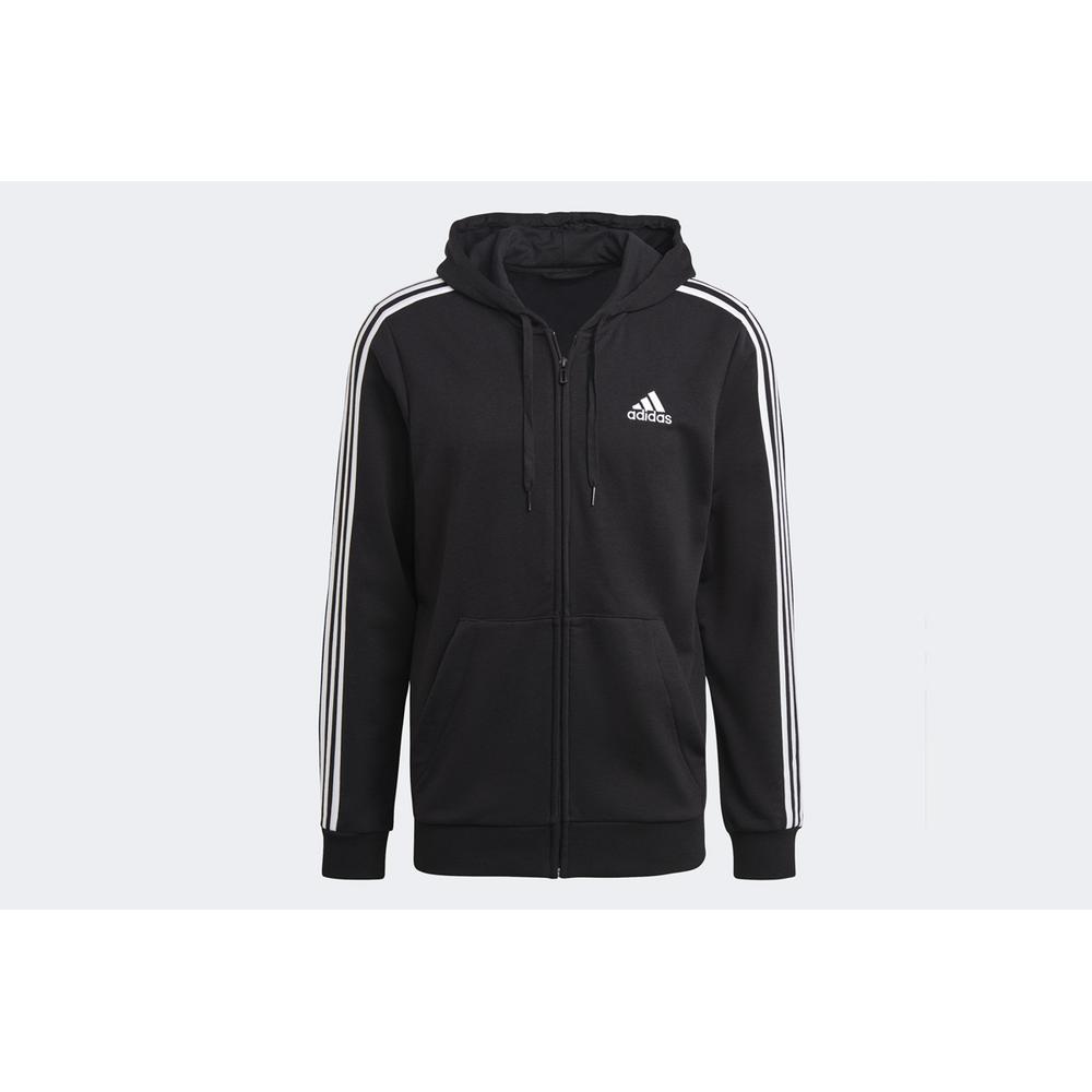 Pulóver adidas Essentials French Terry 3-Stripes Full Zip Hoodie GK9032 - fekete