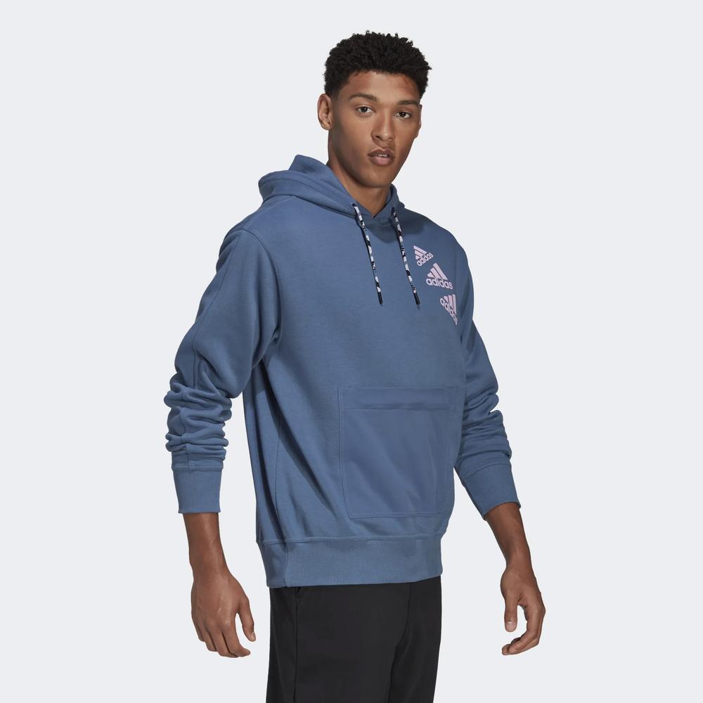 Pulóver adidas Essentials BrandLove Fleece Hoodie HL9382 - kék