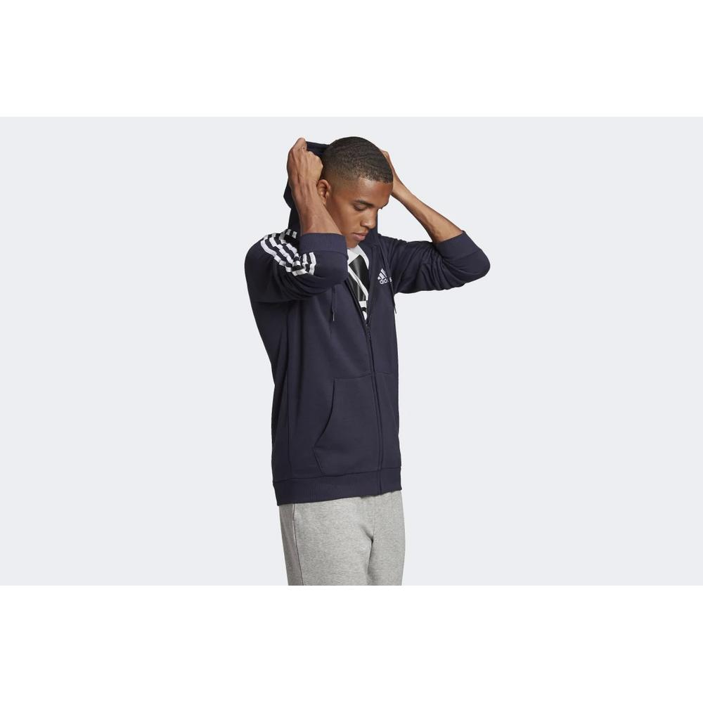 Pulóver adidas Essentials Fleece 3-Stripes Full-Zip Hoodie GK9053 - sötétkék