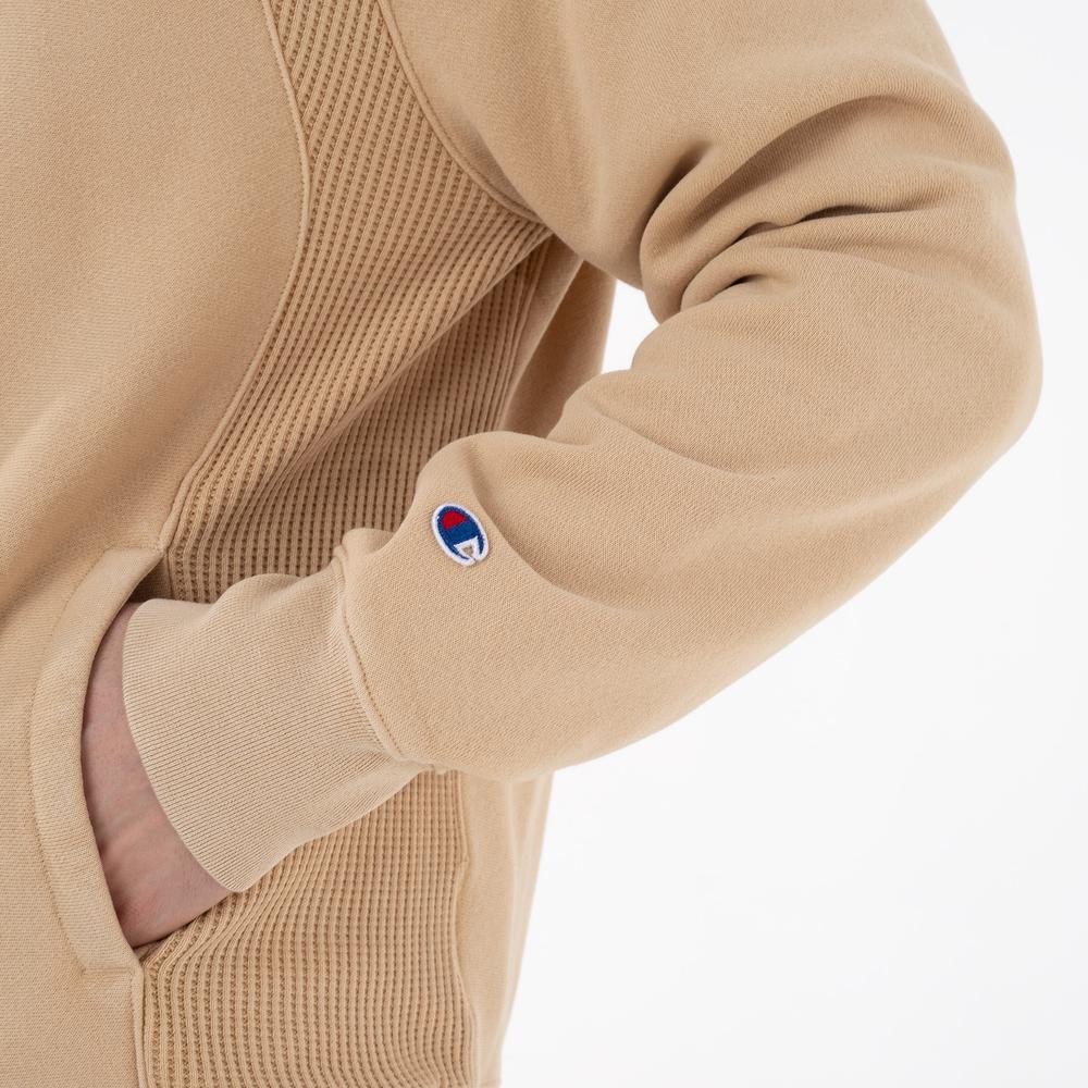 Pulóver Waffle Insert Reverse Weave Hoodie 218643-MS039 - bézs