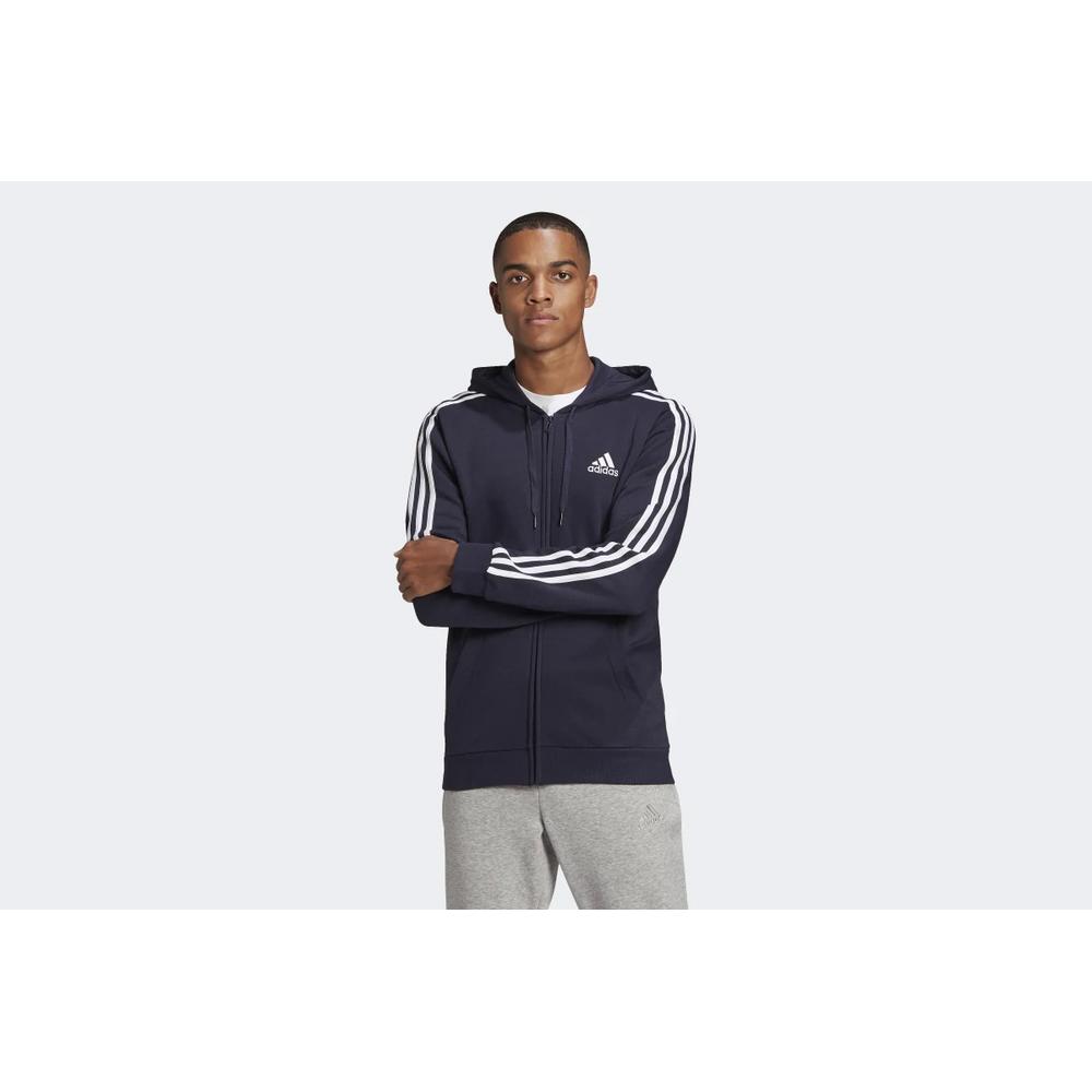 Pulóver adidas Essentials Fleece 3-Stripes Full-Zip Hoodie GK9053 - sötétkék